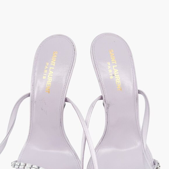 Saint Laurent Gippy Crystal Sandals EU 39.5 US 9.5 Lilac Purple Satin High Heels - Picture 4 of 13